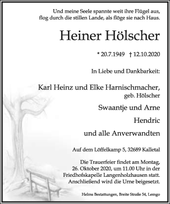 Anzeige  Heiner Hölscher  Lippische Landes-Zeitung