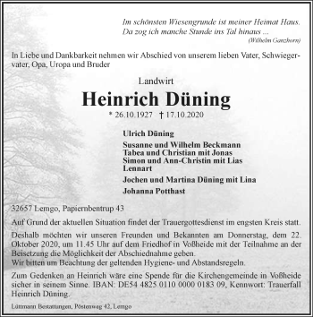 Anzeige  Heinrich Düning  Lippische Landes-Zeitung
