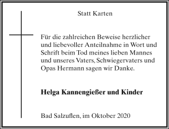 Anzeige  Hermann Josef Kannengießer  Lippische Landes-Zeitung