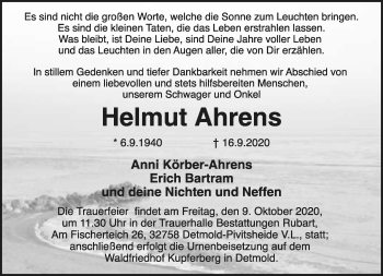 Anzeige  Helmut Ahrens  Lippische Landes-Zeitung