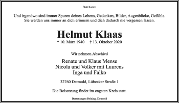 Anzeige  Helmut Klaas  Lippische Landes-Zeitung