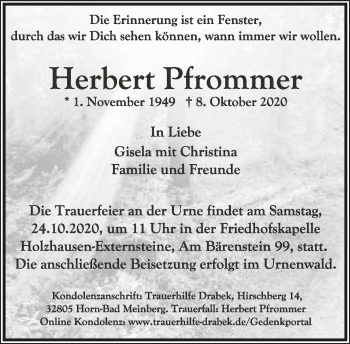 Anzeige  Herbert Pfrommer  Lippische Landes-Zeitung