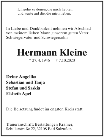 Anzeige  Hermann Kleine  Lippische Landes-Zeitung