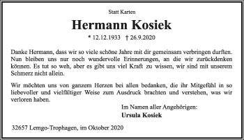Anzeige  Hermann Kosiek  Lippische Landes-Zeitung