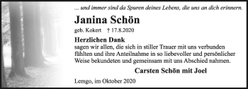 Anzeige  Janina Schön  Lippische Landes-Zeitung