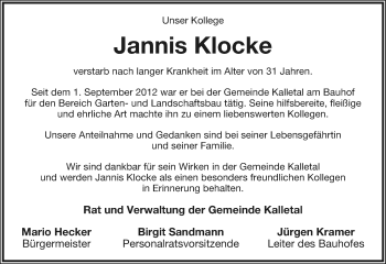 Anzeige  Jannis Klocke  Lippische Landes-Zeitung