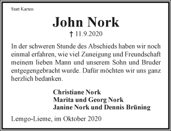 Anzeige  John Nork  Lippische Landes-Zeitung