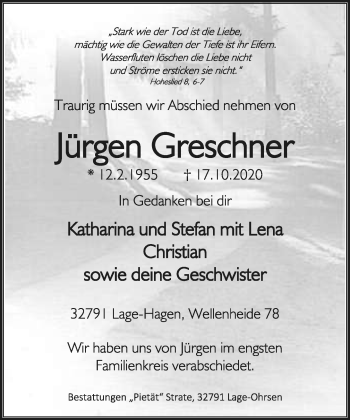 Anzeige  Jürgen Greschner  Lippische Landes-Zeitung