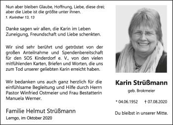 Anzeige  Karin Strüßmann  Lippische Landes-Zeitung