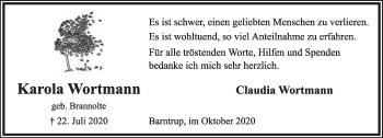 Anzeige  Karola Wortmann  Lippische Landes-Zeitung