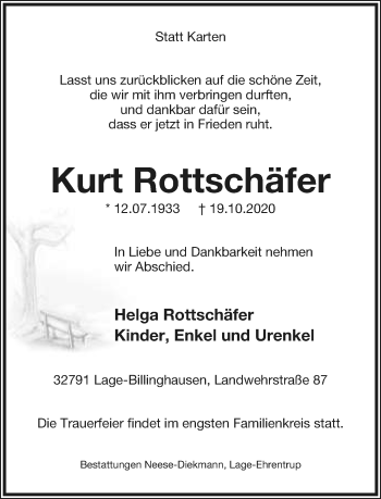 Anzeige  Kurt Rottschäfer  Lippische Landes-Zeitung