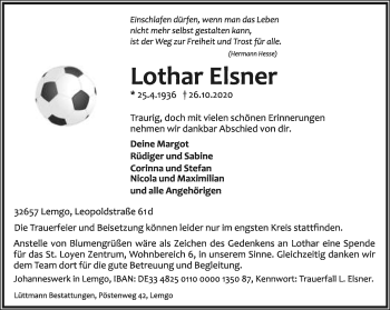 Anzeige  Lothar Elsner  Lippische Landes-Zeitung