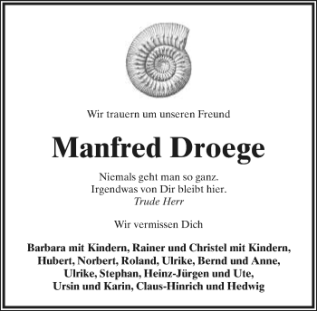 Anzeige  Manfred Droege  Lippische Landes-Zeitung