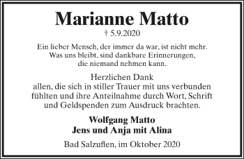 Anzeige  Marianne Matto  Lippische Landes-Zeitung