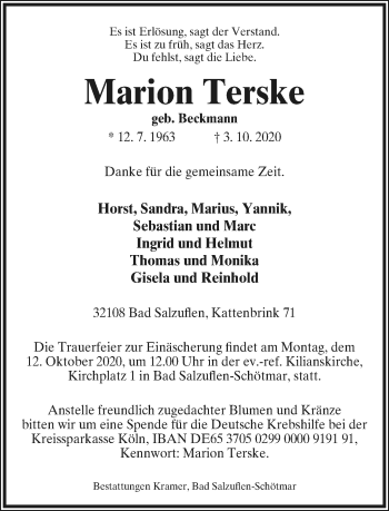 Anzeige  Marion Terske  Lippische Landes-Zeitung