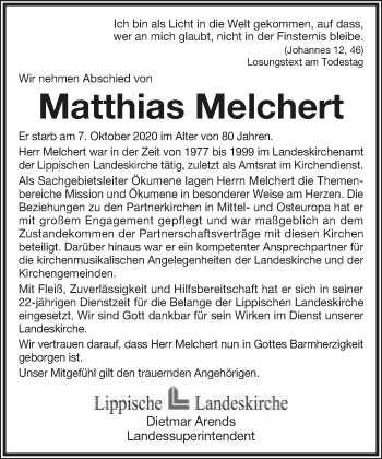 Anzeige  Matthias Melchert  Lippische Landes-Zeitung