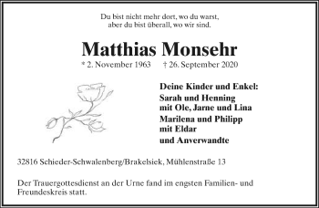 Anzeige  Matthias Monsehr  Lippische Landes-Zeitung
