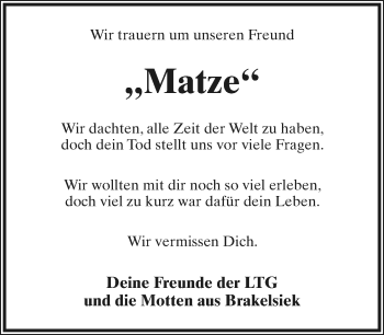 Anzeige  Matthias Monsehr  Lippische Landes-Zeitung