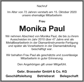 Anzeige  Monika Paul  Lippische Landes-Zeitung