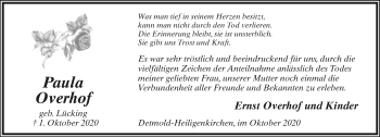 Anzeige  Paula Overhof  Lippische Landes-Zeitung