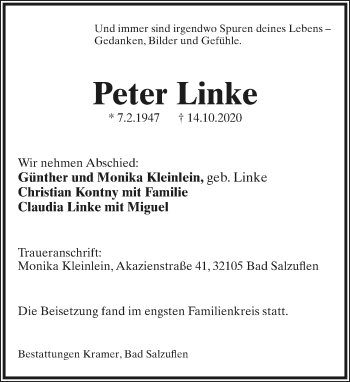 Anzeige  Peter Linke  Lippische Landes-Zeitung