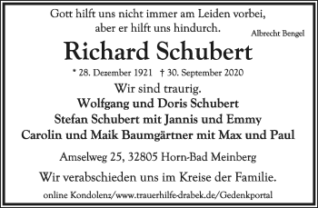 Anzeige  Richard Schubert  Lippische Landes-Zeitung
