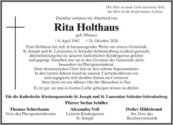 Anzeige  Rita Holthaus  Lippische Landes-Zeitung