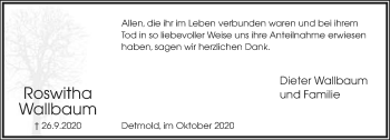 Anzeige  Roswitha Wallbaum  Lippische Landes-Zeitung
