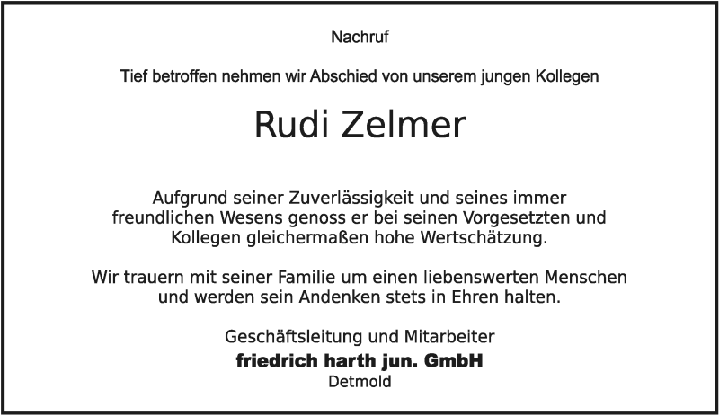  Traueranzeige für Rudi Zelmer vom 16.10.2020 aus Lippische Landes-Zeitung