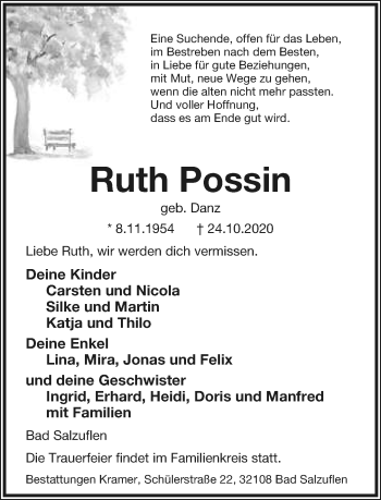 Anzeige  Ruth Possin  Lippische Landes-Zeitung