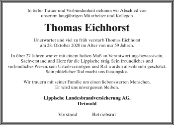 Anzeige  Thomas Eichhorst  Lippische Landes-Zeitung