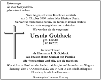 Anzeige  Ursula Goldack  Lippische Landes-Zeitung