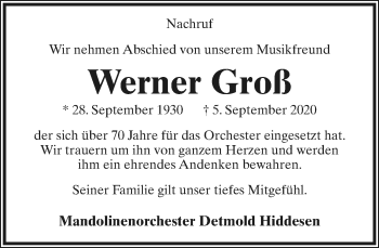 Anzeige  Werner Groß  Lippische Landes-Zeitung