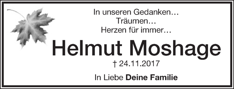  Traueranzeige für Helmut Moshage vom 24.11.2020 aus Lippische Landes-Zeitung