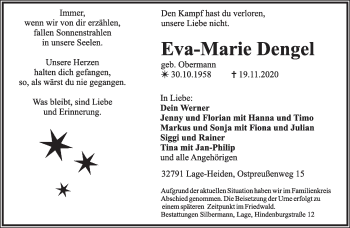 Anzeige  Eva-Marie Dengel  Lippische Landes-Zeitung