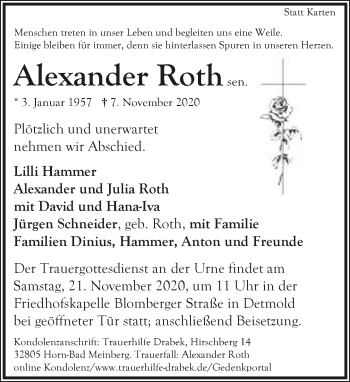 Anzeige  Alexander Roth  Lippische Landes-Zeitung