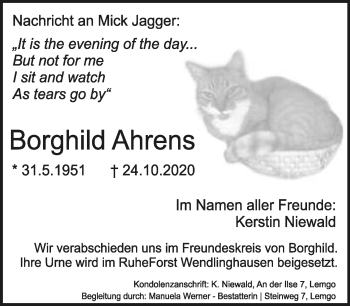 Anzeige  Borghild Ahrens  Lippische Landes-Zeitung