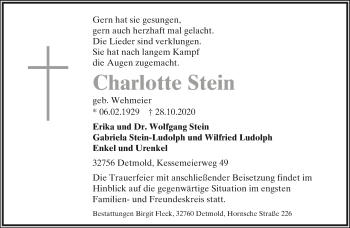 Anzeige  Charlotte Stein  Lippische Landes-Zeitung