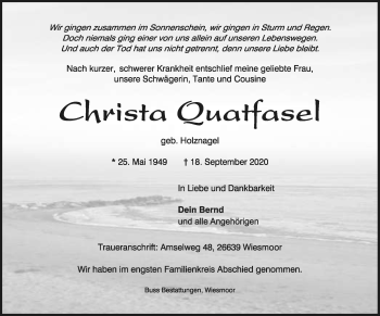 Anzeige  Christa Quatfasel  Lippische Landes-Zeitung