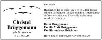 Anzeige  Christel Brüggemann  Lippische Landes-Zeitung