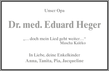 Anzeige  Eduard Heger  Lippische Landes-Zeitung