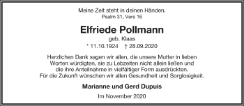 Anzeige  Elfriede Pollmann  Lippische Landes-Zeitung