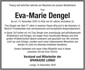 Anzeige  Eva-Marie Dengel  Lippische Landes-Zeitung
