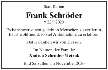 Anzeige  Frank Schröder  Lippische Landes-Zeitung