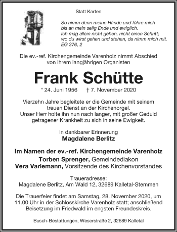 Anzeige  Frank Schütte  Lippische Landes-Zeitung