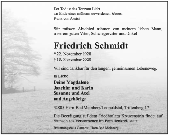 Anzeige  Friedrich Schmidt  Lippische Landes-Zeitung