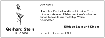 Anzeige  Gerhard Stein  Lippische Landes-Zeitung