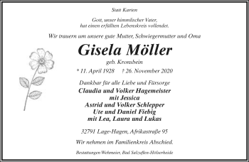 Anzeige  Gisela Möller  Lippische Landes-Zeitung
