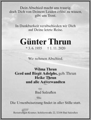 Anzeige  Günter Thrun  Lippische Landes-Zeitung