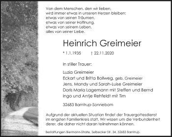 Anzeige  Heinrich Greimeier  Lippische Landes-Zeitung